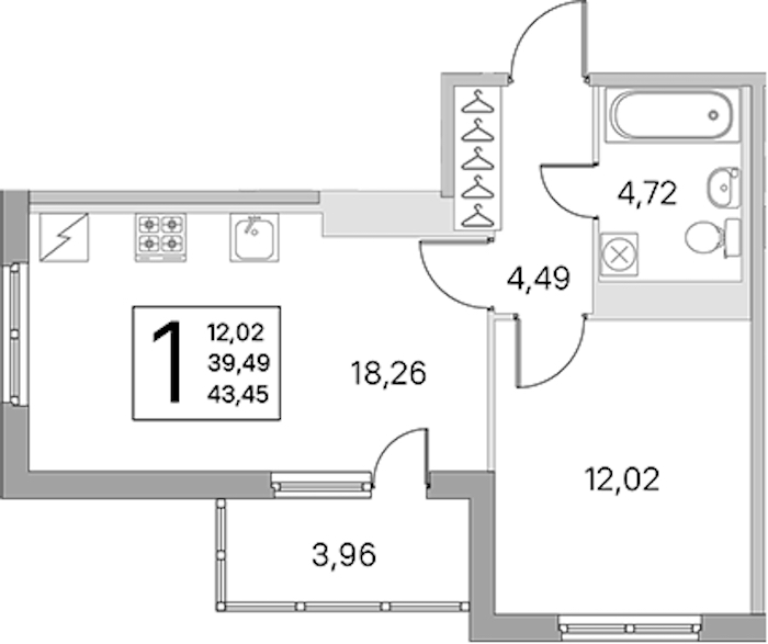 1-комнатная квартира 39.49 м², 5/5 эт., ЖК «ЮгТаун. Олимпийские кварталы»